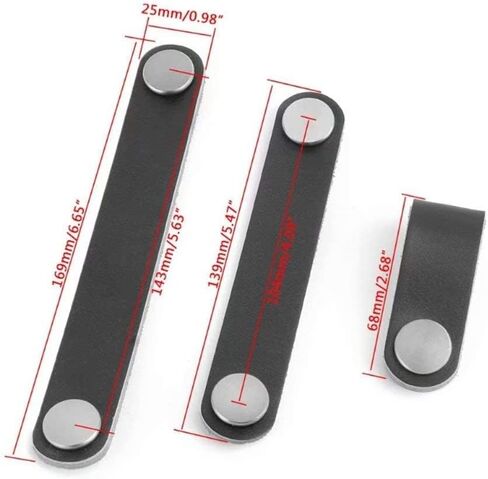 Leather Drawer Pulls,Cabinet Handle, 2PCS Genuine Leather and Metal Hardware Drawer Dresser Handle, (Color : Bruin, Size : Single Hole) (Color : Black, Size : Hole Distance:96mm) ( Color : Black , Siz in Kuwait
