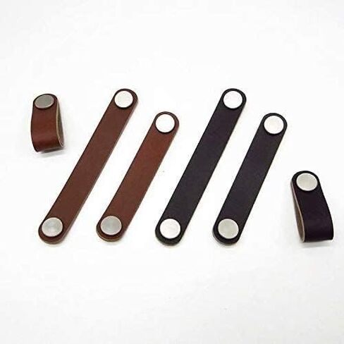 Leather Drawer Pulls,Cabinet Handle, 2PCS Genuine Leather and Metal Hardware Drawer Dresser Handle, (Color : Bruin, Size : Single Hole) (Color : Black, Size : Hole Distance:96mm) ( Color : Black , Siz in Kuwait