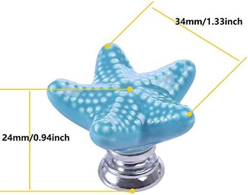 Starfish Ceramic Drawer Pulls Handles for Nursery Dresser Cupboard Wardrobe Cabinet Kitchen Beach Ocean Theme Knobs Pack of 6 (Blue) in Saudi Arabia