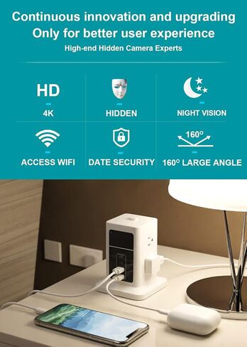 Power Strip Camera 4K HD Outlet Camera,160° Wide Angle Wireless Nanny Cam Hidden Camera with Night Vision for Home/Pets/Office Security (White) in Saudi Arabia