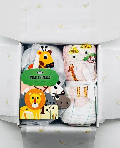 COTTE MINI Baby Gift Set, Book and Swaddle Set, Gender Neutral Baby Gift Set, Gift Set for Travelers, Animal Lovers Gift Set in Kuwait