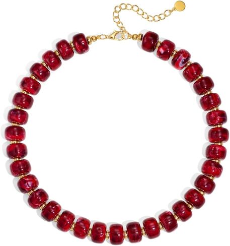 Colorful Beaded Necklace for Women Unique Resin Beads Choker Necklaces Boho Statement Chunky Necklace Summer Vacation Jewelry in Saudi Arabia