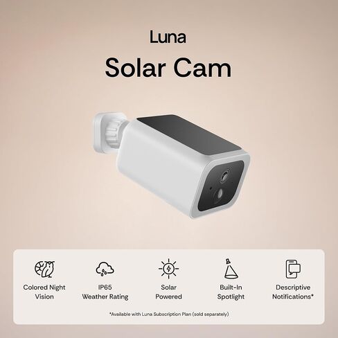 كاميرا نافذة Luna 3MP 2K، كاميرات داخلية 2.4 جيجا هرتز WiFi6 لأمن المنزل في الهواء الطلق، وكاميرات أمان 2K لاسلكية في الهواء الطلق، كاميرا بطارية مع لوحة شمسية، أضواء كاشفة in Kuwait
