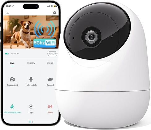 كاميرا داخلية أمنية 2K لمراقبة الأطفال 5G و2.4G WiFi، كاميرا عمومية/إمالة مع كشف الصوت، كشف الحركة، صوت ثنائي الاتجاه، صفارة الإنذار، رؤية ليلية، تخزين سحابي وبطاقة SD، تعمل مع Alexa in Kuwait