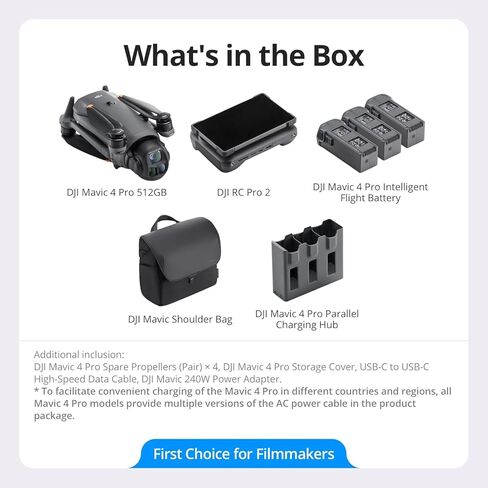 مجموعة DJI Mavic 4 Pro 512GB Creator Combo مع RC Pro 2، (بما في ذلك خطة رعاية DJI NYC لمدة عام واحد) طائرة بدون طيار ثلاثية الكاميرا الرائدة مع كاميرا Hasselblad بدقة 100 ميجابكسل 4/3 CMOS، الحد الأقصى لوقت الطيران 51 دقيقة، ثلاث بطاريات، محور شحن، احتراف in Kuwait