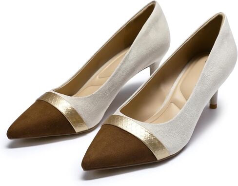 YYNUDA Women's Pointed Toe Kitten Heels Suede Color Block Pumps Office Wedding Party Low Stiletto Heel Dress Shoes 2 Inches in Saudi Arabia
