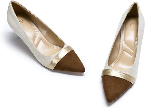 YYNUDA Women's Pointed Toe Kitten Heels Suede Color Block Pumps Office Wedding Party Low Stiletto Heel Dress Shoes 2 Inches in Saudi Arabia