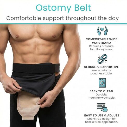 Vive Ostomy Belt for Men & Women - Adjustable Stealth Belt for Colostomy, Ileostomy, Urostomy, Ostomy Supplies - Waterproof & Odorless Abdominal Bag Cover - Stoma Guard (Black) in Saudi Arabia