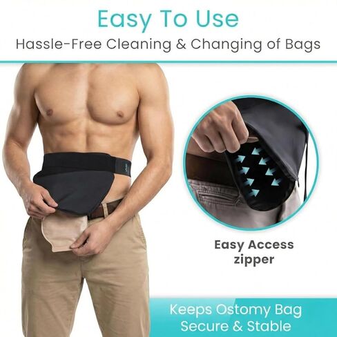Vive Ostomy Belt for Men & Women - Adjustable Stealth Belt for Colostomy, Ileostomy, Urostomy, Ostomy Supplies - Waterproof & Odorless Abdominal Bag Cover - Stoma Guard (Black) in Saudi Arabia