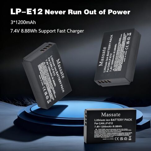 3 عبوات بطاريات LP-E12 وشاحن سريع LED PD20W - طاقة كاملة 2.5 ساعة، بطارية LP E12 لكاميرات Canon EOS M M2 M10 M50 M50 Mark II M100 M200 Rebel SL1، وكاميرات PowerShot SX70 HS in Kuwait