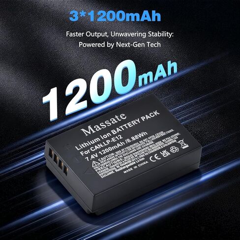 3 عبوات بطاريات LP-E12 وشاحن سريع LED PD20W - طاقة كاملة 2.5 ساعة، بطارية LP E12 لكاميرات Canon EOS M M2 M10 M50 M50 Mark II M100 M200 Rebel SL1، وكاميرات PowerShot SX70 HS in Kuwait