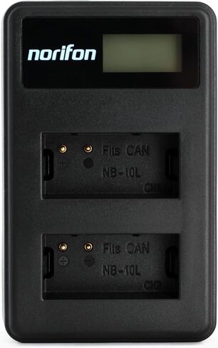 شاحن USB LCD ثنائي القناة NB-10L من Norifon لكاميرا Canon G3X وPowerShot G1 X وPowerShot G15 وG16 وSX40 HS وSX50 HS وSX60 HS والمزيد in Kuwait