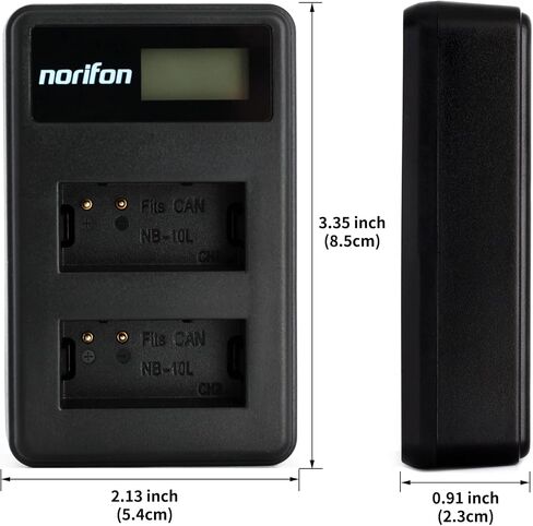 شاحن USB LCD ثنائي القناة NB-10L من Norifon لكاميرا Canon G3X وPowerShot G1 X وPowerShot G15 وG16 وSX40 HS وSX50 HS وSX60 HS والمزيد in Kuwait