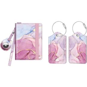 Fintie Airtag Passport Holder Wallet with 2 Pcs Luggage Tags, RFID Blocking Travel Accessories Case Cover for Women Men