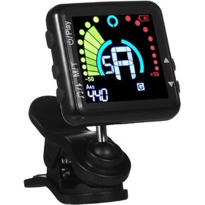 Guitar Tuner Rechargeable, Clip On Tuner with LCD Color Display with Guitar, Ukulele, Violin and Chromatic Tuning Modes, Professional Electric Guitar Tuner & Metronome for All Stringed Instruments
