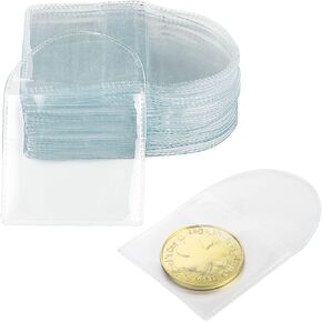 50pcs Single Pocket Coin Sleeves Coin Storage Sleeves Coin Protectors Clear Plastic Coin Holders for Coin Currency Bills Collectors Protector (Square, 2.2 X 2 Inch)