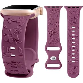 W-RARA Floral Engraved Band Compatible with Apple Watch Band 38/40/41/42/44/45/49mm Women, Cute Embossed Raised Cherry Blossoms Sport Replacement Strap for iWatch Series 9 8 7 6 5 4 3 2 1 SE Ultra