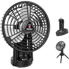 Portable Battery Operated Fan with Auto swing, 10400mAh Outdoor Small Rechargeable Camping Fan, Personal Desk Fan Cooling Table Fan with Hanging Hook for Tent,Bedroom, Office