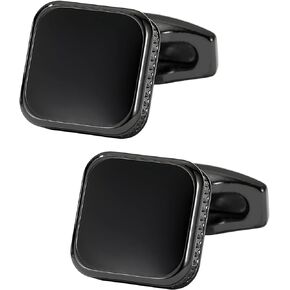 Classic Square Black/Blue Cufflinks for Men In Gift Case Handmade Silver/Black Tone Metal Men's Cufflinks Jewelry Set for Wedding Party Anniversary Business Events Dress