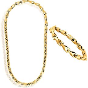 Stunning Men's 18K Gold Plated Link Chain Necklace (22inch) and Bracelet (8.2 Inch) with Solid Heavy Wheat Tungsten Carbide Base Comes with Gift Box - Perfect Jewelry Gift