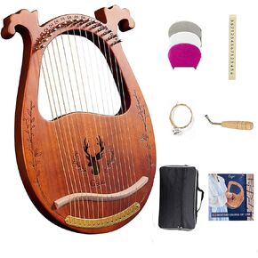 Lyre Harp، بكلتا الأذنين قرن الوعل Lyre 16 سلاسل معدنية سرج القيقب الماهوجني جسم القيثارة مع جميع الملحقات المتضمنة (لون الخشب) in Kuwait