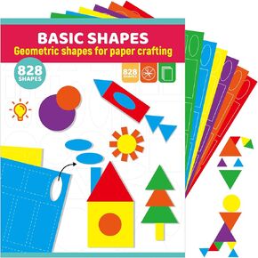 828 Creative Paper Shapes Basic Shapes Pack - Circles, Triangles, Squares, Ovals Craft Paper Punch Out Art Pack Primary Colors 3 Sizes