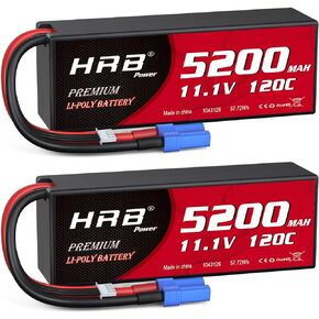 HRB 2packs 3S Lipo Battery with EC5 Plug 5200mAh 11.1V 120C Hardcase RC Lipo Battery Compatible with RC Car Airplane Helicopter Truck Boat