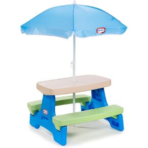 Little Tikes Easy Store Picnic Table with Umbrella, Multi Color, 42.00''L x 38.00''W x 19.75''H