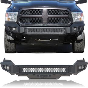 Front Bumper for 2013-2018 Dodge RAM 1500 (Exclude Rebel Trim) Pickup Truck Bumper Guard with 2 LED Fog Light Splash Guard Can Add 30" LED Light Fine Textured Black
