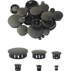 200 pcs Plastic Hole Plugs, 3/16", 1/4", 3/8", 1/2", 1", 11/2" Black Srew Hole Plugs Plastic Cabinet Hole Plugs Assorted for Kitchen Cabinet Furniture. 6 Sizes