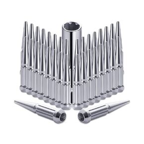 Lichamp 32pcs M14x1.5 Spike Lug Nuts for Trucks, Partial Compatible with Ford F250 F350 Super Duty and Chevy Silverado 1500 2500 3500, Chrome Spline Turner with Cone Seat