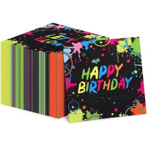 100Pcs Let’s Glow Party Napkins, 13 x 13 Inches Glow in The Dark Paper Napkins, Black Light Neon Paint Party Napkins for Lets Glow Crazy Party Neon Fluorescent Birthday Party Decorations