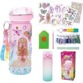 DIY Water Bottle for School Kids Girls Age 3-6-9, Perfect for Travel, School, Outdoor/Gym，Gem Unicorn Arts and Crafts Kits Toys with Ortable Chain， Gifts for 3-8 Year Old Kids Birthday (Princess)