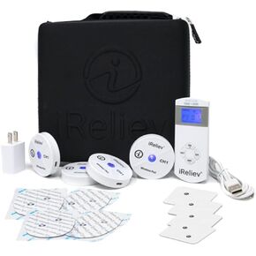 iReliev Wireless TENS + EMS Therapeutic Wearable System Wireless TENS Unit + Muscle Stimulator Combination for Pain Relief, Arthritis, Muscle Strength, Case & 4 Receiver Pods