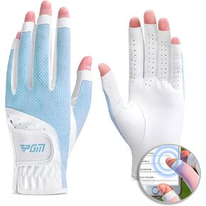 PGM Women's Golf Glove One Pair, Open-finger design breathable Mesh Fabric improved Grip System, Cool and Comfortable