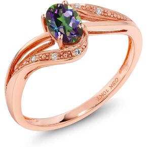 خاتم الخطوبة من Gem Stone King من الذهب الوردي عيار 10 قيراط والتوباز الصوفي الأخضر والماس للنساء (0.54 قيراط، حجر ميلاد الأحجار الكريمة، متوفر بمقاس 5، 6، 7، 8، 9)