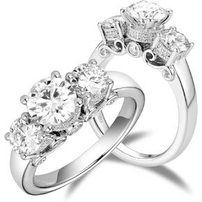 DovEggs 3-Stone Moissanite Engagement Rings for Women 2ct Center 5mm-6.5mm-5mm GHI Color Heart Arrows Cut Vintage/Antique Moissanite Wedding Ring 14K Gold QUALITY Sterling Silver