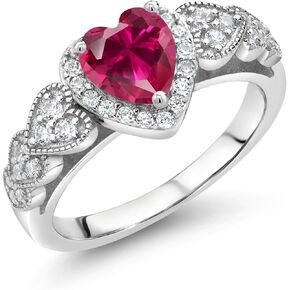 Gem Stone King 925 Sterling Silver Gemstone Birthstone Heart Engagement Ring | 6MM Heart Shape | Wedding Engagement Anniversary Promise Ring For Women | Available In Size 5, 6, 7, 8, 9