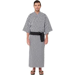 Mens Ichimatsu Yukata (Wide), Lightweight Summer Robe, 100% Cotton, Made in Japan