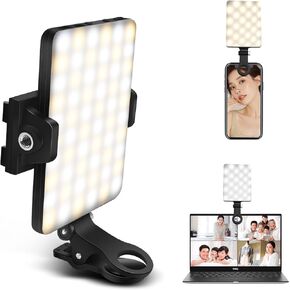 Selfie Light, 60 LED Phone Light, Light 2000Mah Rechargeable Clip Video Light, 10-Level Brightness Adjustment, CRI 95+, 3 Light Modes Dimmable, Portable Video Conference Lighting