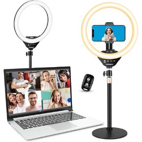 Sensyne 12" Desk Ring Light with Stand & Phone Holder for Computer, LED Selfie Ring Light for Phone Photography, Webcam Light for Laptop/Video Conference Lighting/Makeup/Live Streaming, Black