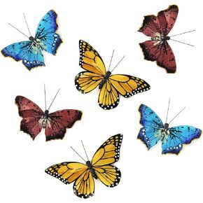 Set of 6 Large Natural Feather Butterflies 3.5-4.5 Inch with Clip for Home Decoration, Floral Arrangements, Wreaths and Arts & Crafts