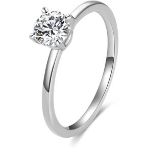 Round Brilliant Cubic Zirconia Titanium Engagement Ring, Titanium CZ Wedding Band, Eternity Rings for Women Size 7 to 10