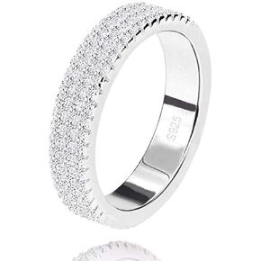 925 Sterling Silver Shiny Full Diamond Ring Classic Three Rows Cubic Zirconia Rings CZ Diamond Ring Eternity Fashion Band Ring for Women