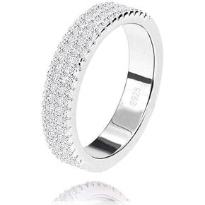 925 Sterling Silver Shiny Full Diamond Ring Classic Three Rows Cubic Zirconia Rings CZ Diamond Ring Eternity Fashion Band Ring for Women in Kuwait