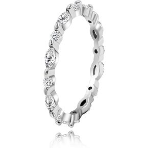 Uloveido 925 Sterling Silver Eternity Band Milgrain Rings Stack with Marquise & Round Cut Cubic Zirconia WR134