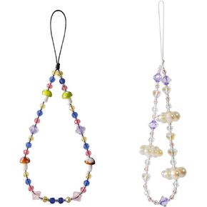 2 PCS Beaded Phone Charm Cute Cell Phone Lanyard Strap Bling Crystal Beads Phone Chain for Women Girls