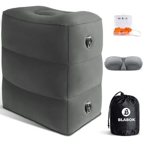 Inflatable Foot Rest for Air Travel, Airplane Footrest Adjustable Height Travel Foot Pillow Kids Bed,Portable Foot Rest Pillow for Kids & Adults on Plane,Car,Train,Office (Dark Grey)