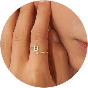 Turandoss Gold Rings for Women Girls - Non Tarnish Dainty 14K Gold Plated Adjustable Letter Rings for Women Teen Girls, Stackable Cute Thumb Pinky Fashion Unique Open Simple Birthday Gifts Jewelry