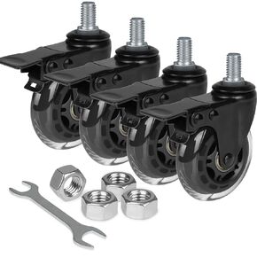 3 Inch Rubber Caster Wheels Heavy Duty with 1/2''-13 x 1" Threaded Stem Casters Set of 4 (Screw Diameter 1/2", Length 1"), Quiet and Smooth Rolling Castors for Furniture Hardwood Floors